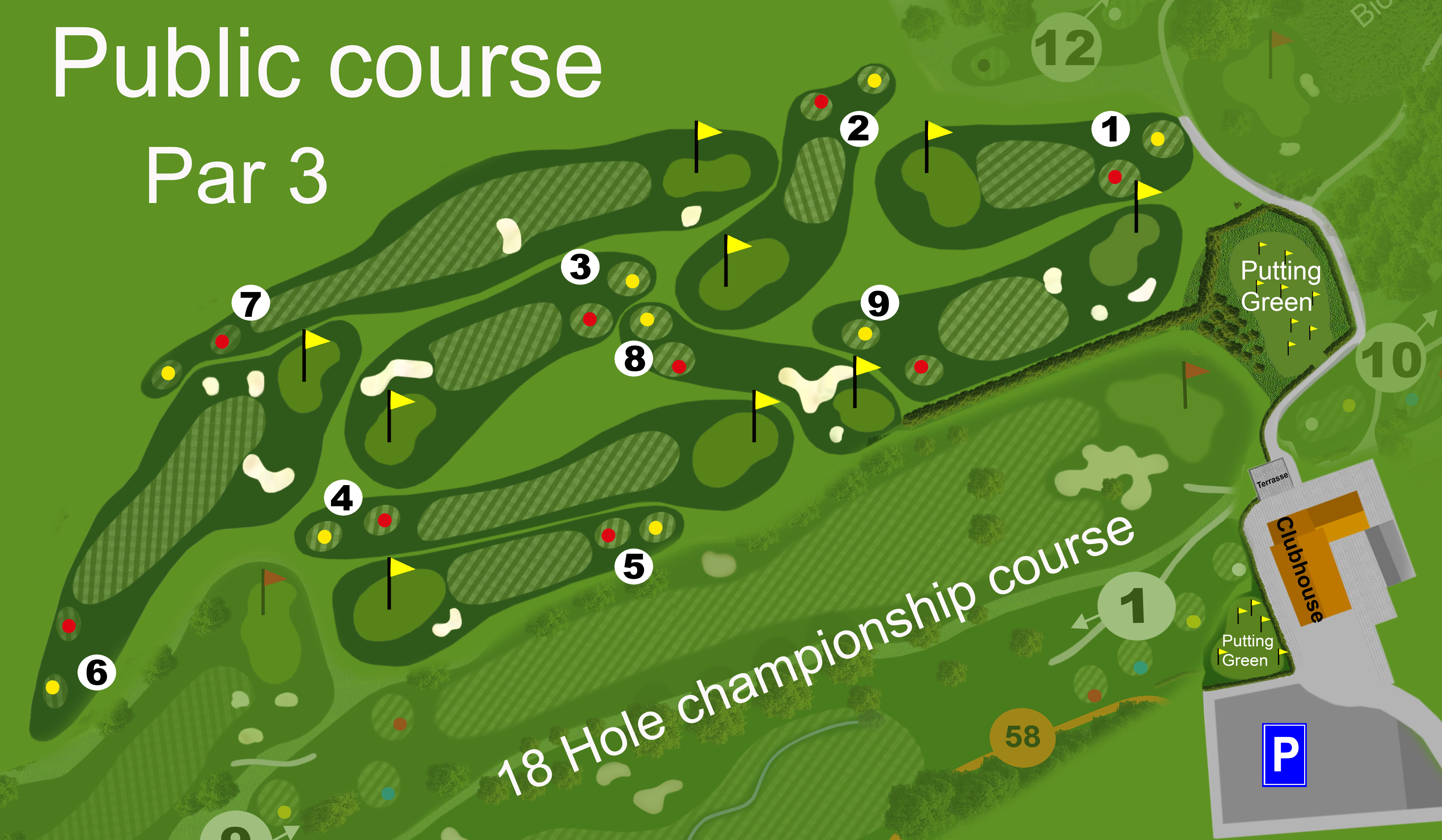Public course 9 Loch (Par 3 ) Platz Golf, Mergelhof